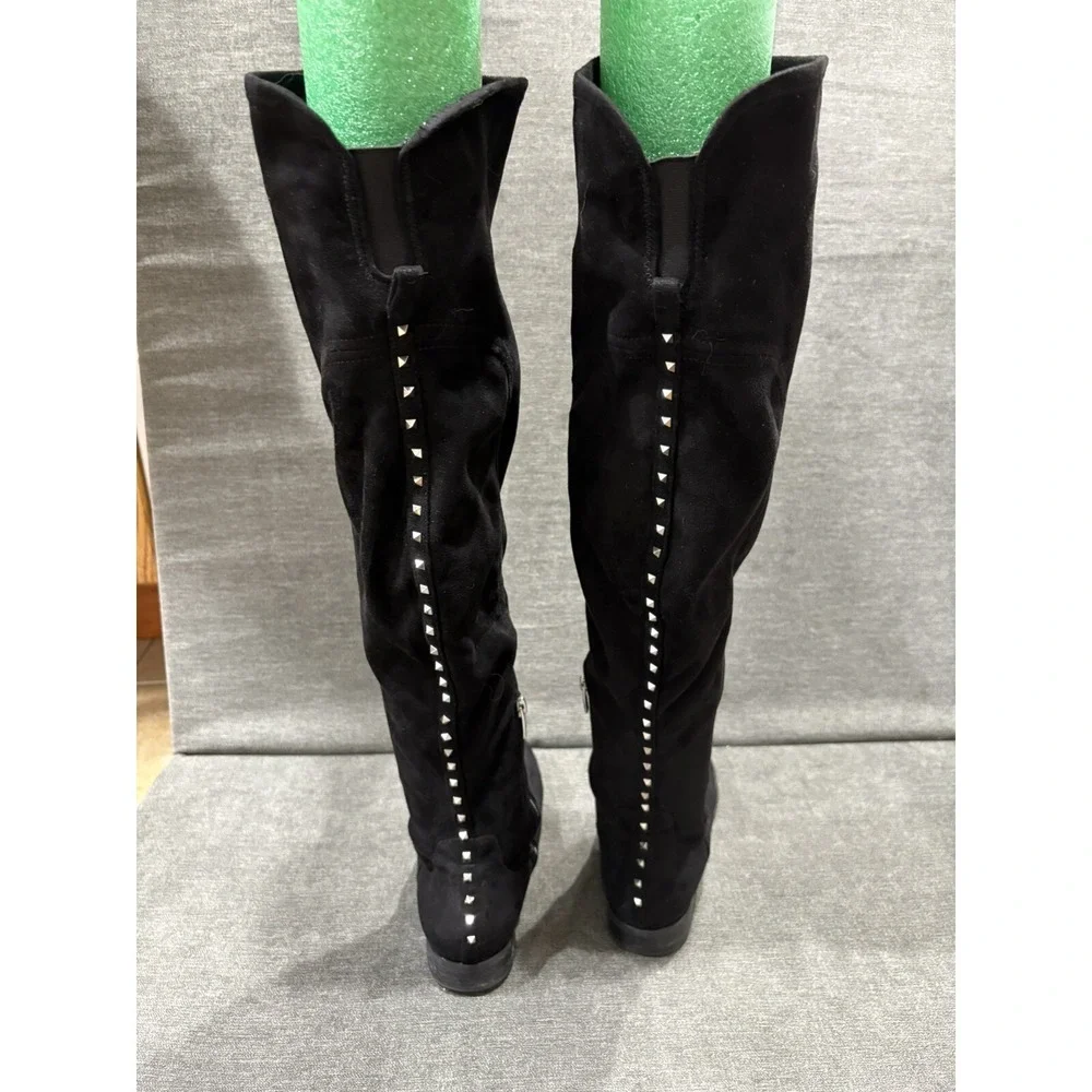 Marc Fisher Jaywalk Over The Knee Boots Womens Size 8M Faux Suede Studs Black